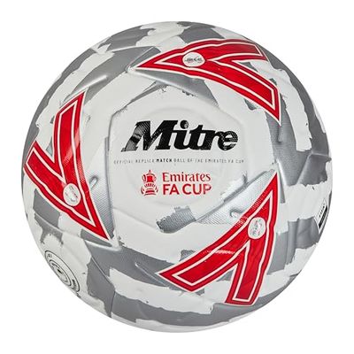 Mitre Unisex Match FA Cup Fotboll, Vit/Silver/Röd, 5