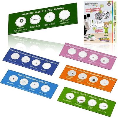 Bresser Kit de experimentação de microscópio júnior com 24 preparações permanentes para animais, plantas, insetos, fibras e pólen