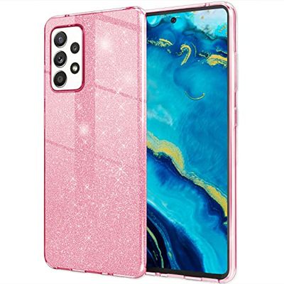 NALIA Robuuste Glitters Hoes compatibel met Samsung Galaxy A53 Hoesje, Schokbestendige Glanzende Glitter Hybride Beschermhoes Versterkte Siliconen Telefoonhoes, Glitter Diamant Cover, Kleur:Roze