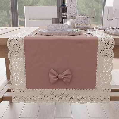 PETTI Artigiani Italiani - Chemin De Table Rectangulaire Tissu avec Dentelle de Saint-Gall, Cheminée De Table en Coton 40x140 cm, Saumon, Accessoires De Cuisine 100% Made in Italy