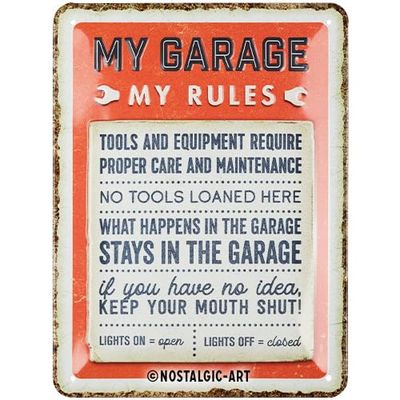 Nostalgic-Art Plaque rétro, 15 x 20 cm, My Garage, My Rules – Idée de cadeau pour l'artisan, en métal, design vintage avec slogan