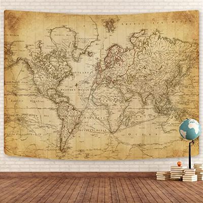 Old World Map Tapestry, Vintage World Map Geographical Distribution Tapestry Wall Hanging, Brown Historical Atlas Educational World Map Poster for Wall Classroom Bedroom Living Room Office 60x40 Inch