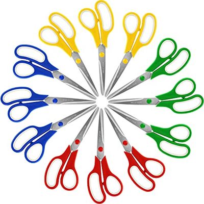 Belle Vous 12 Pak Geassorteerde Scharen - 21 cm Totale Lengte - Scherpe Roestvrijstalen Bladen met Zachte Gekleurde Comfort Grip Handvatten - Voor Kantoor & Huis - Multifunctionele Hobby Scharen