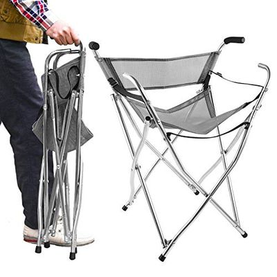 Freshore Wandelstok met zitting, opvouwbare campingkruk, mobiele stoel, robuuste hulp voor senioren, maat large, grijs