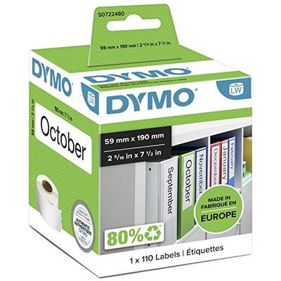 DYMO LW grandes étiquettes autocollantes authentiques pour classeurs à levier/polyvalentes | 59 mm x 190 mm | rouleau de 110 étiquettes faciles à décoller | pour les étiqueteuses LabelWriter