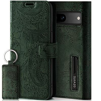 SURAZO Leather Wallet Mobile Phone Case Compatible with Google Pixel 7a - Flip & Fold Smartphone Case with Stand, RFID Blocker, Magnet Closure, 3 Slots for Bank Cards - Handcrafted European Leather