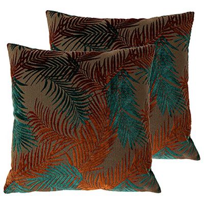 Paoletti Cojines Rellenos de poliéster de Palmeras (Paquete Doble), Teal/Rust, 50 x 50cm, 2