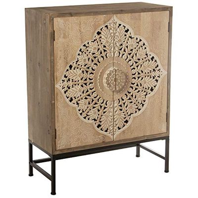 DRW Armoire en Bois MDF et Sapin avec 2 Portes Mandala avec Pieds en métal 85 x 38 x 110 cm, différentes Couleurs