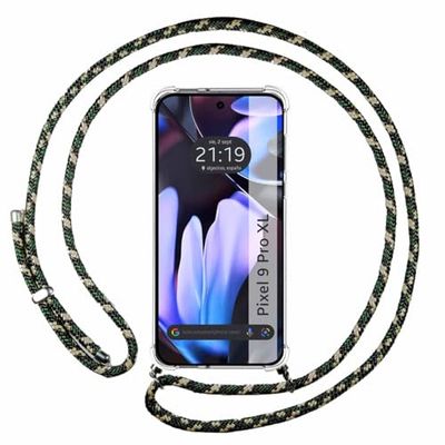 Tumundosmartphone Clear Case with Cord for Google Pixel 9 Pro XL 5G Green Gold, Gel