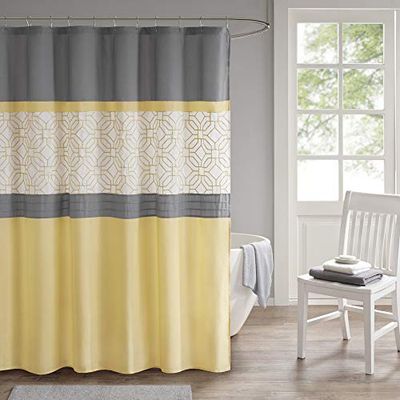 510 DESIGN - Cortina de Ducha para baño (72 x 72 cm), diseño Estampado Elegante, Tela, Amarillo/Gris, 72x72