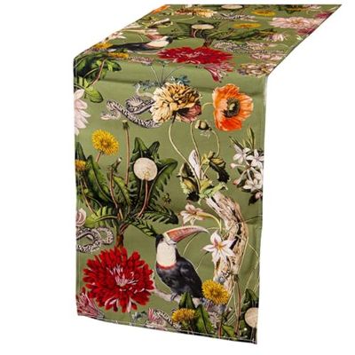 Alexandra House Living Chemin de Table Vert Textile 33 x 180 cm Coton Floral