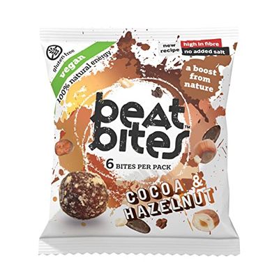Beatbites - Cocoa & Hazelnut Energy Bites, 100 percent Natural & Plant Based, Healthy Snack for On-the-Go Energy, Nutritious and Delicious, Vegan, Gluten Free, High In Fibre, Pack of 10 x 45g