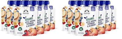 Marque Amazon - Mama Bear Purées de pomme, banane, framboise et myrtille bio, végétarien, 540g, 6 lot de 180g