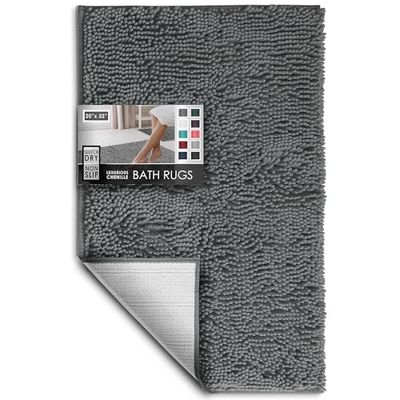Hearth & Harbor Bathroom Rugs, Chenille Bath Mat - Machine Washable Bath Mats for Bathroom Non-Slip Backing Rubber, Quick Dry Bathroom Mat, Medium Black