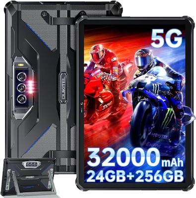 OBA OUKITEL RT7 Tablet PC Rugged - 32000mAh Bateria, 24(12+12) GB+256 GB, wytrzymały, Android 13 MT6853, 48MP+32MP, 10,1' FHD+, Dual 5G LTE/OTG/GPS/Face ID, czarny