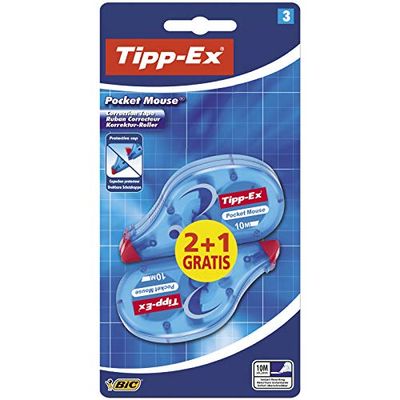 Tipp-Ex Pocket Mouse, fita de correr, ideal para a escola e escritório, embalagem de 3, 10 x 4,2 mm (branco)