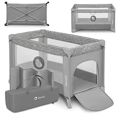 lionelo Stefi Cuna Bebe Parque Infantil Bebe Apertura Lateral colchoneta protección contra el Plegado LockGuard Lados de Tela de Malla Bolso de Transporte (Gris)