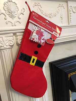 Shatchi PERSONALISE-SANTA-STOCKING-3580 Persoonlijke Kerstman Voorraad Kerstmis Decoraties Accessoires Vader Kerstzak Sock Geschenken Tas, Rood/Wit