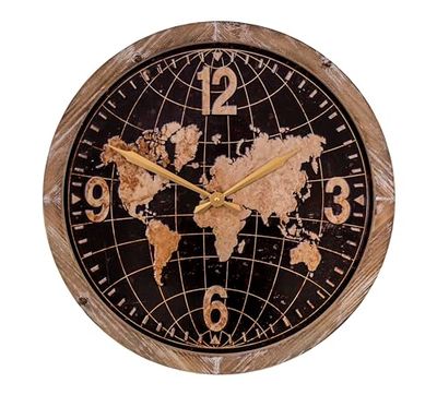 Antic Line Clock World Map Wooden Frame Diameter 60, Colour, One Size