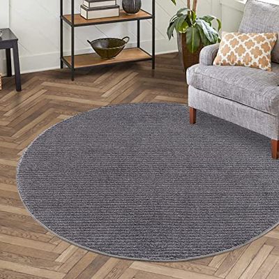 Tappeto tinta unita grigio soggiorno – rotondo 120 x 120 cm – motivo a righe alte, effetto 3D – tappeto a pelo corto moderno – decorazione casa & Living