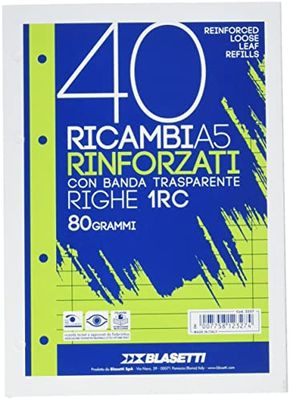 Blasetti 2327 Ricambi rinforzati con banda trasparente, a righe, A5, 40 fogli