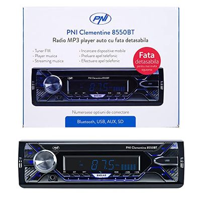 Lecteur MP3 de Voiture PNI Clementine 8550BT, Avant Amovible, 4x45w, 12V, 1 DIN, avec SD, USB, AUX, RCA