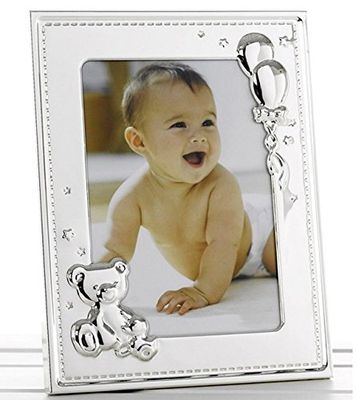 Shudehill Giftware New Baby 51357 - Marco de fotos plateado con peluche y globos para fotos de 5 x 7 pulgadas