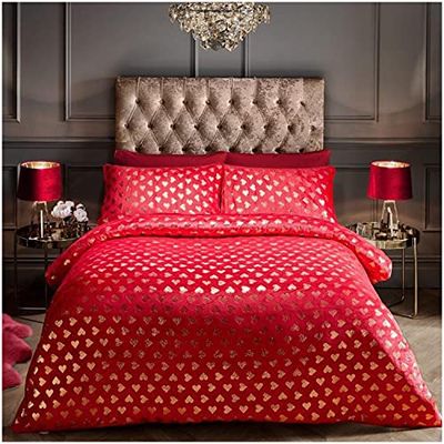 GC GAVENO CAVAILIA nórdica con diseño de Lujoso Juego de Funda de edredón de Papel de Aluminio con Forma de corazón, súper Suave, cálido y Acogedor, Poliéster, Rojo Oscuro, Matrimonio