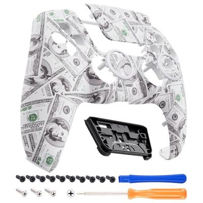 eXtremeRate LUNA Cover Voorkant Shell Touchpad Compatibel met ps5 Controller BDM-010/020/030/040/050, Opnieuw Ontworpen Behuizing Case Ringen voor ps5 Controller-The $100 Cash Money
