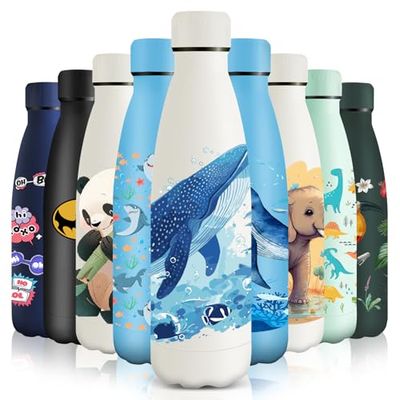 HoneyHolly Stainless Steel Water Bottle, 500 ml, BPA-Free, Thermos Flask, 18/8 Stainless Steel, Children's Water Bottle, Double-Walled Vacuum Insulated, Thermos Flask for School, Outdoor, Camping,
