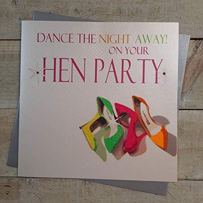 White Cotton Cards"Dansen je". op uw Hen Party neon schoenen" kaart, handgemaakt, wit