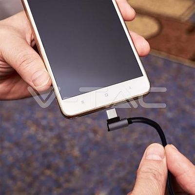 VoltShine USB type C kabel, 1 meter lange kabel met L-stekker, compatibel met type C-apparaten, zwart, Diamond Serie, functioneel en robuust design