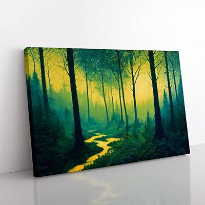 Summer Forest Pathway Vol.4 Canvas Wall Art Print Ready to Hang, Framed Picture for Living Room Bedroom Home Office Décor, 50x35 cm (20x14 Inch)