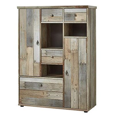 Stella Trading - Aparador vintage alto em aparência de madeira flutuante, espaçoso com muito armazenamento para a sua sala de estar, 99 x 133 x 39 cm (largura x altura x profunda)