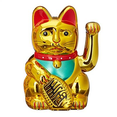 Relaxdays Maneki Neko machający kot przynoszący szczęście, złoty, 8 x 10 x 16 cm