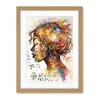 Artery8 Musical Meditation Synesthesia Woman Listening to Music Modern Watercolour Painting Artwork Framed Wall Art Print 18X24 Inch