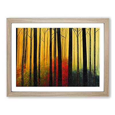 Exciting Autumn Forest H1022 Framed Print for Living Room Bedroom Home Office Décor, Wall Art Picture Ready to Hang, Oak A2 Frame (64 x 46 cm)