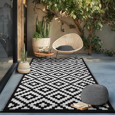 Green Decore Nirvana 120 x 180 cm - Tapete ecológico para interiores e exteriores - leve e reversível - preto / branco