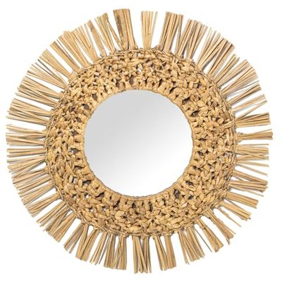 DRW Miroir Mural Rond en jacinthes d'eau en Naturel 56 x 2 cm, intérieur 28,5 cm