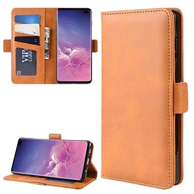 Carcasa de telefono Estuche Horizontal de Cuero con Hebilla magnética de Doble Lado for Galaxy S10 Plus, con Soporte y Ranuras for Tarjetas y Billetera y Marco de Fotos (Amarillo) (Color : Amarillo)