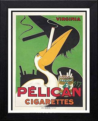 Lumartos, Vintage Poster Pelican Cigarettes Contemporary Home Decor Wall Art Print, Black Frame, A3 Size