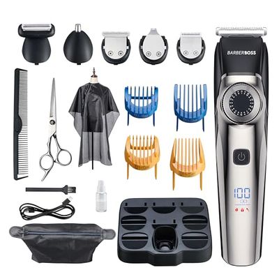 Barberboss Regolabarba uomo, tagliacapelli da uomo, kit di toelettatura da uomo senza fili, trimmer per uomo, impermeabile, taglia naso da uomo QR-6089