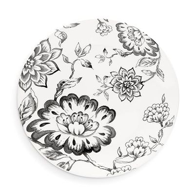 Wade WA967022BLK Botanical Night Side Plate with Black Floral Design, Crafted from Earthenware, Made in Stoke-on-Trent, 22.75cm, Black