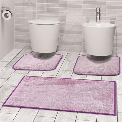 Comart - Ocean badrumsmattor set - Tris badrumsmattor: en rektangulär matta 45 x 75 cm + två varv vatten eller bidé 45 x 75 cm - fluffig och mjuk - tunn och halkfri - maskintvättbar - lila
