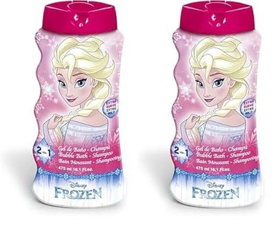 Disney Frozen Children Hair and Body Wash 2 in 1 Bubble Bath and Shampoo, Suitable for All Hair Types and Dry, Sensitive Skin and Scalp, 475 ml (Pack of 2)