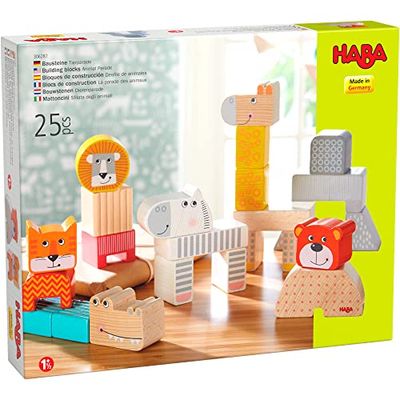 HABA 306287 - Bloques de Construcción - Desfile de Animales, Juego Infantil de Madera. Más 18 Meses