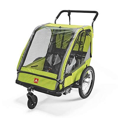 Allen Sports Hi-Viz 2-barn cykelsläpvagn och barnvagn - grön, modell ES2-G