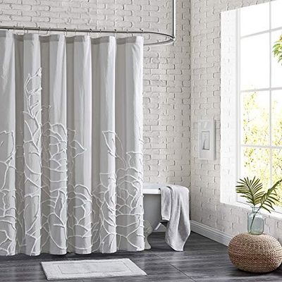 Peri Home Tenda da doccia in 100% cotone per bagno, 182,9 x 183,9 cm, in ciniglia grigia