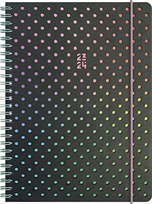 BRUNNEN Schoolagenda "Disco" 2023/2024 2 pagina's = 1 week A5 zwart/roze