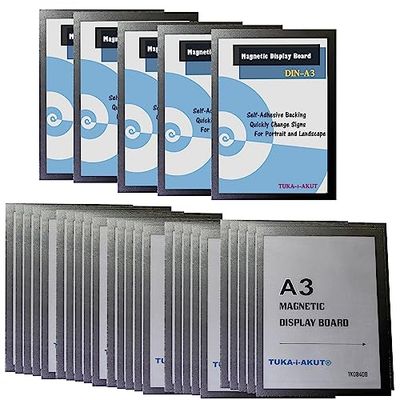 TUKA-i-AKUT 30x A3 Marco Magnético Autoadhesivos, Fundas para Documentos, Letreros, Avisos, Cartel, Paredes y Ventanas, Intercambio de Inserción Rápida, 30 Unidades en Color Negro, TKD8400-A3-30x